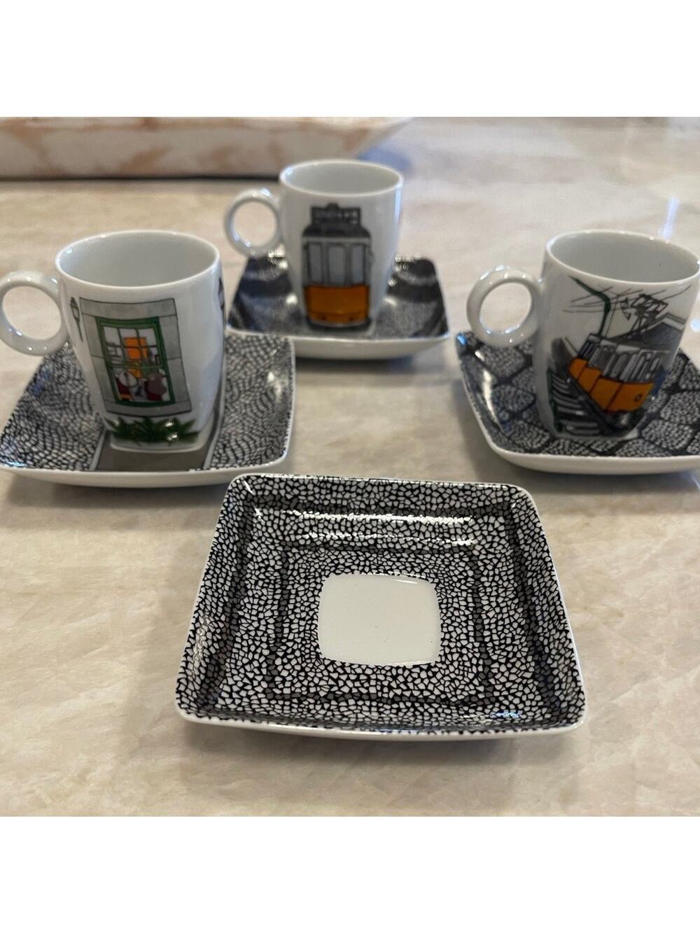 Vista Alegre Portugal porcelain demitasse espresso mugs x3 and saucers x4